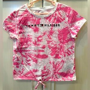 EUC Tommy Hilfiger Kids Pink and White Tie-Dye Tee, Girl size 12-14